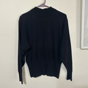 Vintage Mondi West Germany Black Mock Neck Dolman Sleeve Sweater 80s 36 Small
